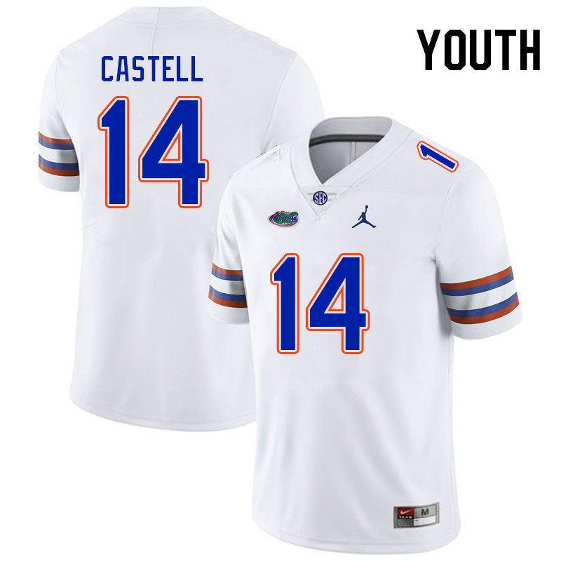 Youth #14 Jordan Castell Florida Gators College Football Jerseys Stitched-White - Click Image to Close